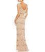 Color:Nude - Image 2 - Sweetheart Neck Cap Sleeve Teired Sequin Column Gown