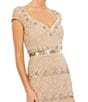Color:Nude - Image 3 - Sweetheart Neck Cap Sleeve Teired Sequin Column Gown