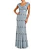 Mac Duggal Sweetheart Neck Cap Sleeve Teired Sequin Column Gown - Image 1