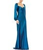 Color:Ocean Blue - Image 1 - Sweetheart Neckline Long Sleeve Empire Waist Satin Gown