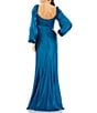 Color:Ocean Blue - Image 2 - Sweetheart Neckline Long Sleeve Empire Waist Satin Gown