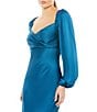 Color:Ocean Blue - Image 3 - Sweetheart Neckline Long Sleeve Empire Waist Satin Gown