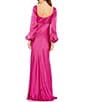 Color:Magenta - Image 2 - Sweetheart Neckline Long Sleeve Empire Waist Satin Gown