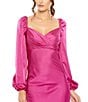 Color:Magenta - Image 3 - Sweetheart Neckline Long Sleeve Empire Waist Satin Gown