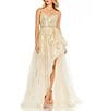 Mac Duggal Sweetheart Sequined Embellished Asymmetrical Hi Low Hem Tulle Gown, Color:Gold Silver - Image 1