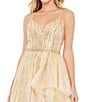 Mac Duggal Sweetheart Sequined Embellished Asymmetrical Hi Low Hem Tulle Gown, Color:Gold Silver - Image 3