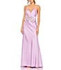 Mac Duggal Sweetheart Strapless Rhinestone Trim Bow Front Satin Charmeuse Column Gown, Color:Lilac - Image 1