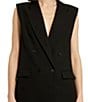 Color:Black - Image 3 - Tailored Crepe V-Neck Sleeveless Flap Pocket Button Front Vest