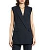 Mac Duggal Tailored Crepe V-Neck Sleeveless Flap Pocket Button Front Vest, Color:Navy - Image 1