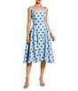 Mac Duggal Crepe Polka Dot Drop Waist Sleeveless Square Neck Midi Dress, Color:Sky Multi - Image 1