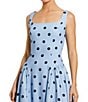 Mac Duggal Crepe Polka Dot Drop Waist Sleeveless Square Neck Midi Dress, Color:Sky Multi - Image 3