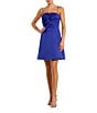 Mac Duggal Thin Strap Satin A Line Mini Dress With 3D Rose - Image 1