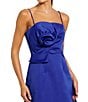 Mac Duggal Thin Strap Satin A Line Mini Dress With 3D Rose - Image 3