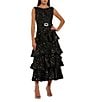 Mac Duggal Tiered Sequin Belted Midi Dress, Color:Black - Image 1