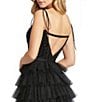 Color:Black - Image 4 - Tulle Square Neck Sleeveless Tie Strap Sequin Bodice Back Detail Tiered Ruffle Gown