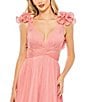 Mac Duggal V-Neck 3D Ruffle Shoulder Lace Back Chiffon A-line Gown, Color:Coral - Image 3