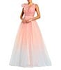 Mac Duggal V-Neck 3D Ruffle Shoulder Ombre Tulle Ballgown, Color:Pink Multi - Image 1