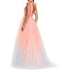 Mac Duggal V-Neck 3D Ruffle Shoulder Ombre Tulle Ballgown, Color:Pink Multi - Image 2