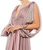 Mac Duggal V-Neck Beaded Cuff Open Long Sleeve Chiffon A-Line Plunge Back Detail Gown, Color:Mocha - Image 3