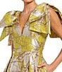 Mac Duggal V-Neck Brocade Gown With Bow Straps, Color:Lime - Image 3