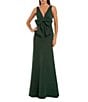 Mac Duggal V Neck Crepe Column Gown With Bow, Color:Emerald - Image 1