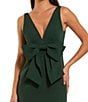 Mac Duggal V Neck Crepe Column Gown With Bow, Color:Emerald - Image 3