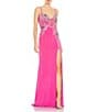 Mac Duggal V-Neck Floral Beaded Jersey Column Gown, Color:Candy Pink - Image 1