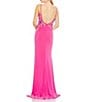 Mac Duggal V-Neck Floral Beaded Jersey Column Gown, Color:Candy Pink - Image 2