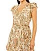Mac Duggal V-neck Flutter Sleeve Floral Print Chiffon Ruffle Hem Aline Midi Dress, Color:Cream Multi - Image 3