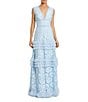 Mac Duggal V Neck Lace Tiered Ruffle Gown - Image 1