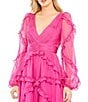Color:Fuchsia - Image 2 - V-Neck Long Puff Sleeve Ruffled Gown