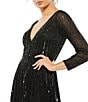 Color:Black - Image 3 - Long Sleeve V-Neck Sequin A-Line Gown