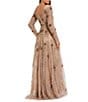 Mac Duggal V Neck Long Sleeve Beaded Mesh A-Line Gown, Color:Antique Rose - Image 2
