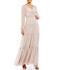 Color:Blush - Image 1 - V-Neck Long Sleeve Tiered A-Line Gown