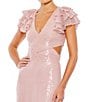 Mac Duggal V-Neck Ruffle Cap Sleeve Cut-Out Open Strappy Corset Back Gown, Color:Rose - Image 3