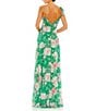 Mac Duggal V-Neck Ruffle Front Floral Print Chiffon A-Line Gown, Color:Green Multi - Image 2