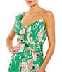 Mac Duggal V-Neck Ruffle Front Floral Print Chiffon A-Line Gown, Color:Green Multi - Image 3