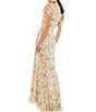 Color:Nude Multi - Image 2 - V-Neck Tiered Ruffle Short Sleeve Floral Beaded Sequin Gown