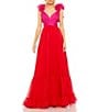 Mac Duggal V-Neck Ruffle Tiered Cut Out Gown, Color:Red Pink - Image 1