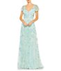 Color:Aqua - Image 1 - V-Neck Short Sleeve Lace Up Back 3D Floral Gown