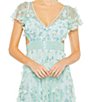 Color:Aqua - Image 3 - V-Neck Short Sleeve Lace Up Back 3D Floral Gown