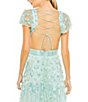 Color:Aqua - Image 4 - V-Neck Short Sleeve Lace Up Back 3D Floral Gown