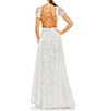 Color:White - Image 2 - V-Neck Short Sleeve Lace Up Back 3D Floral Gown
