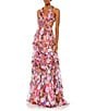 Mac Duggal V-Neck Side Cut Out Floral Chiffon Ruffle A-Line Gown, Color:Multi - Image 1