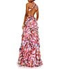 Mac Duggal V-Neck Side Cut Out Floral Chiffon Ruffle A-Line Gown, Color:Multi - Image 2