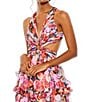 Mac Duggal V-Neck Side Cut Out Floral Chiffon Ruffle A-Line Gown, Color:Multi - Image 3