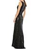 Color:Black - Image 2 - V-Neck Sleeveless Ruched Waist Front Slit Sequin Gown