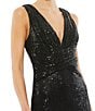 Color:Black - Image 3 - V-Neck Sleeveless Ruched Waist Front Slit Sequin Gown