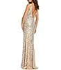 Color:Nude Silver - Image 2 - Surplice V-Neck Sleeveless Fully Sequined Thigh High Slit Low Back Detail Faux Wrap Gown
