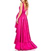 Color:Magenta - Image 2 - Surplice V-Neck Sleeveless Ruffle Slit High-Low Tiered Ruffle Hem Ball Gown